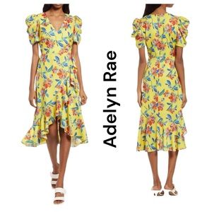 Adelyn Rae Brenda Floral Faux Wrap Dress In Sunday Yellow